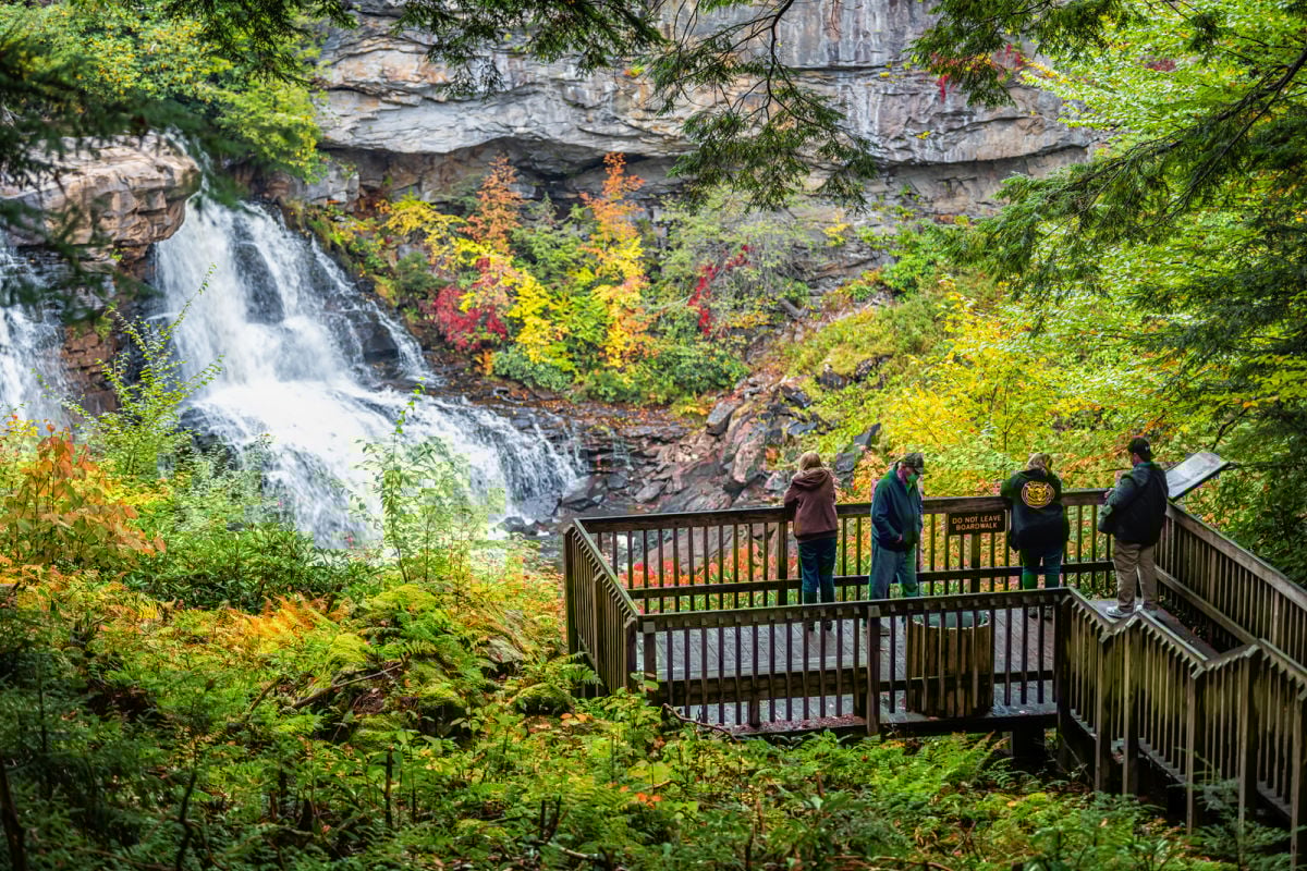 People observing waterfall at Blackwater Falls State Park